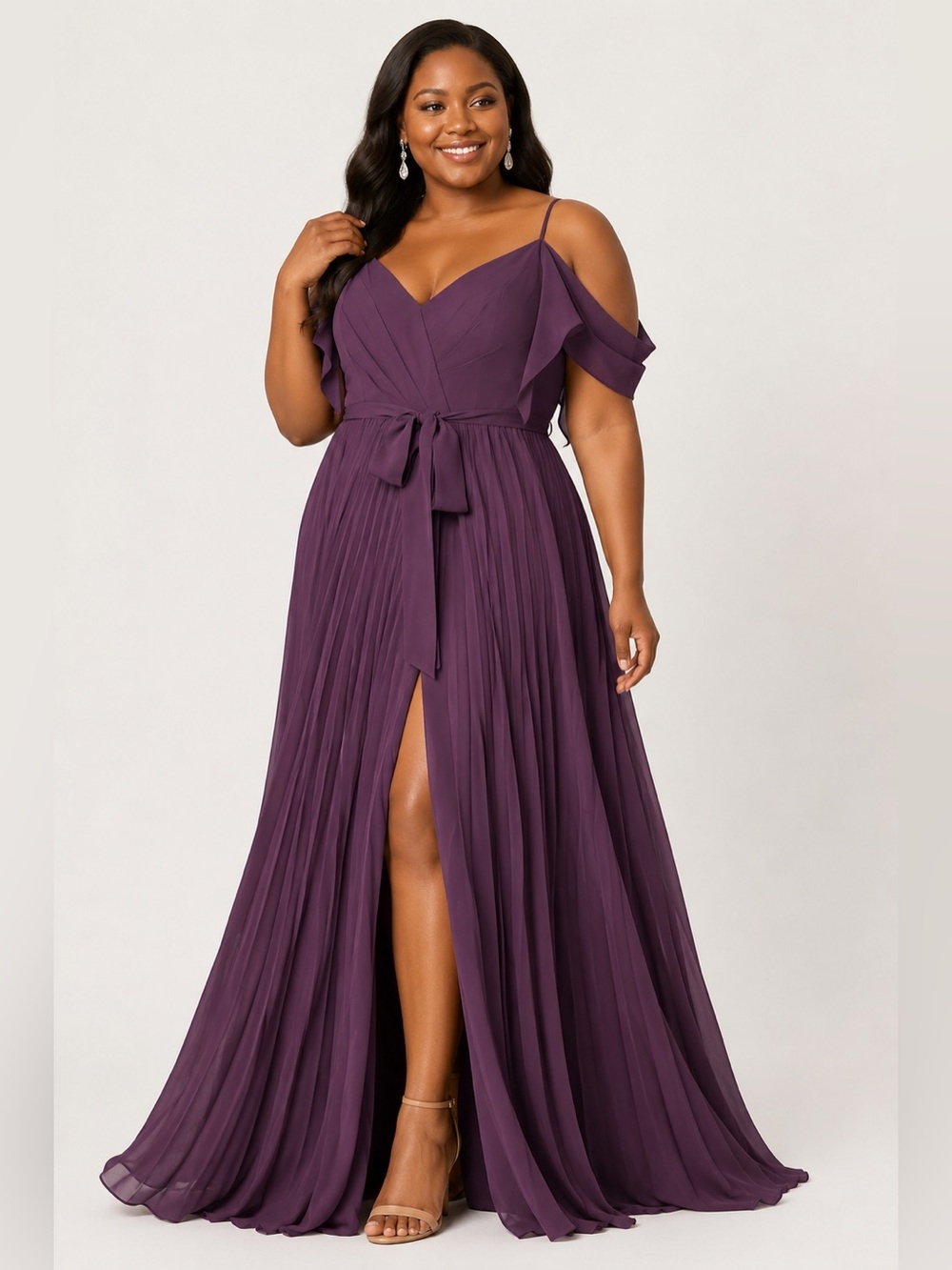 BNWT Azazie Lyney Plum Chiffon Maxi Dress A20 Bridesmaid Formal